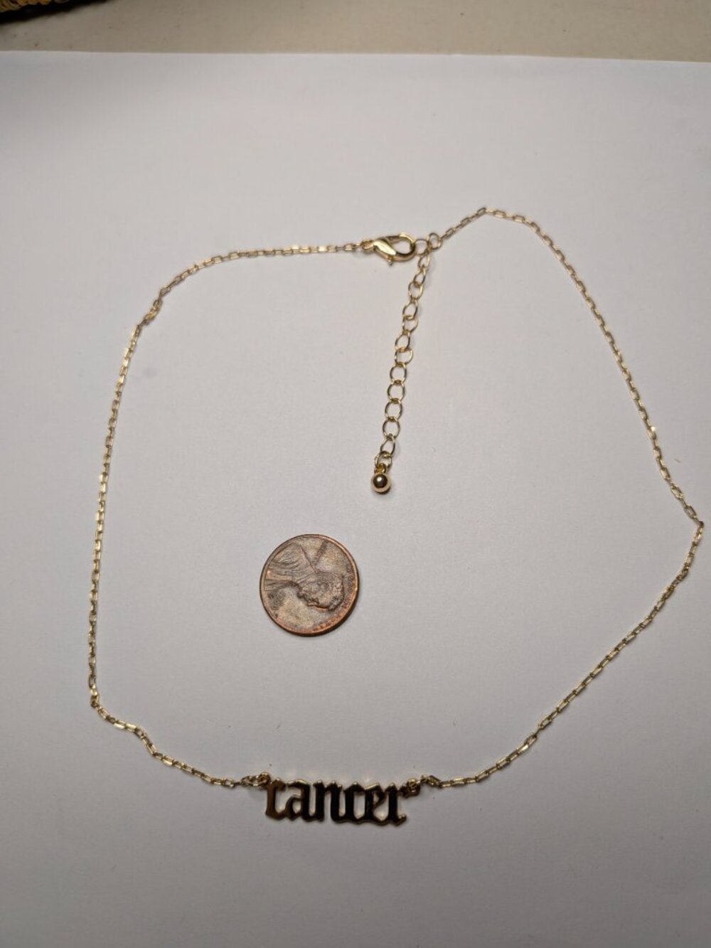 Forever 21 Gold Tone Cancer Zodiac Script Nameplate Necklace